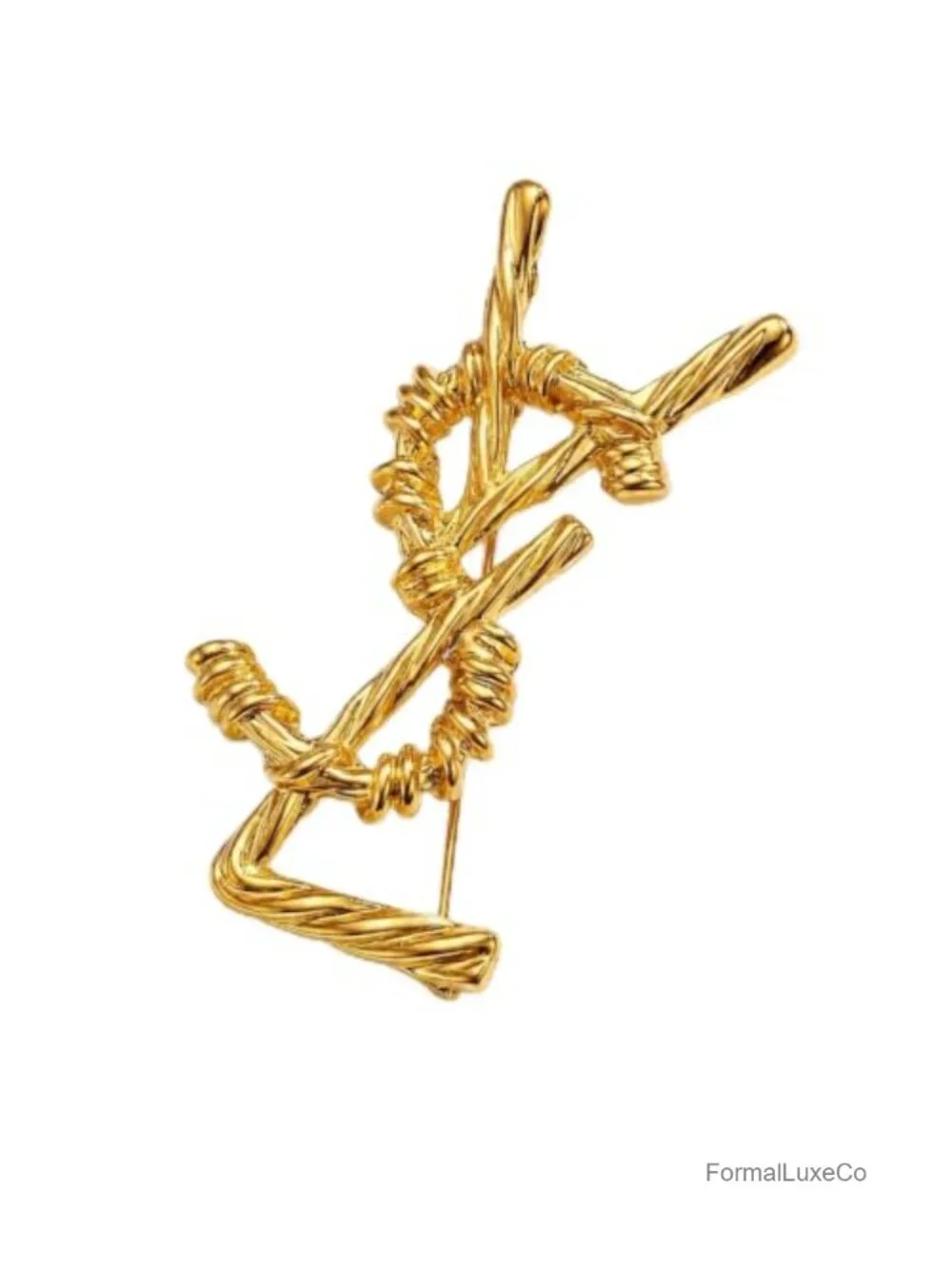 Gold-Tone Abstract Knot Brooch Women Vintage Twisted Metal Pin Scarf Shawl